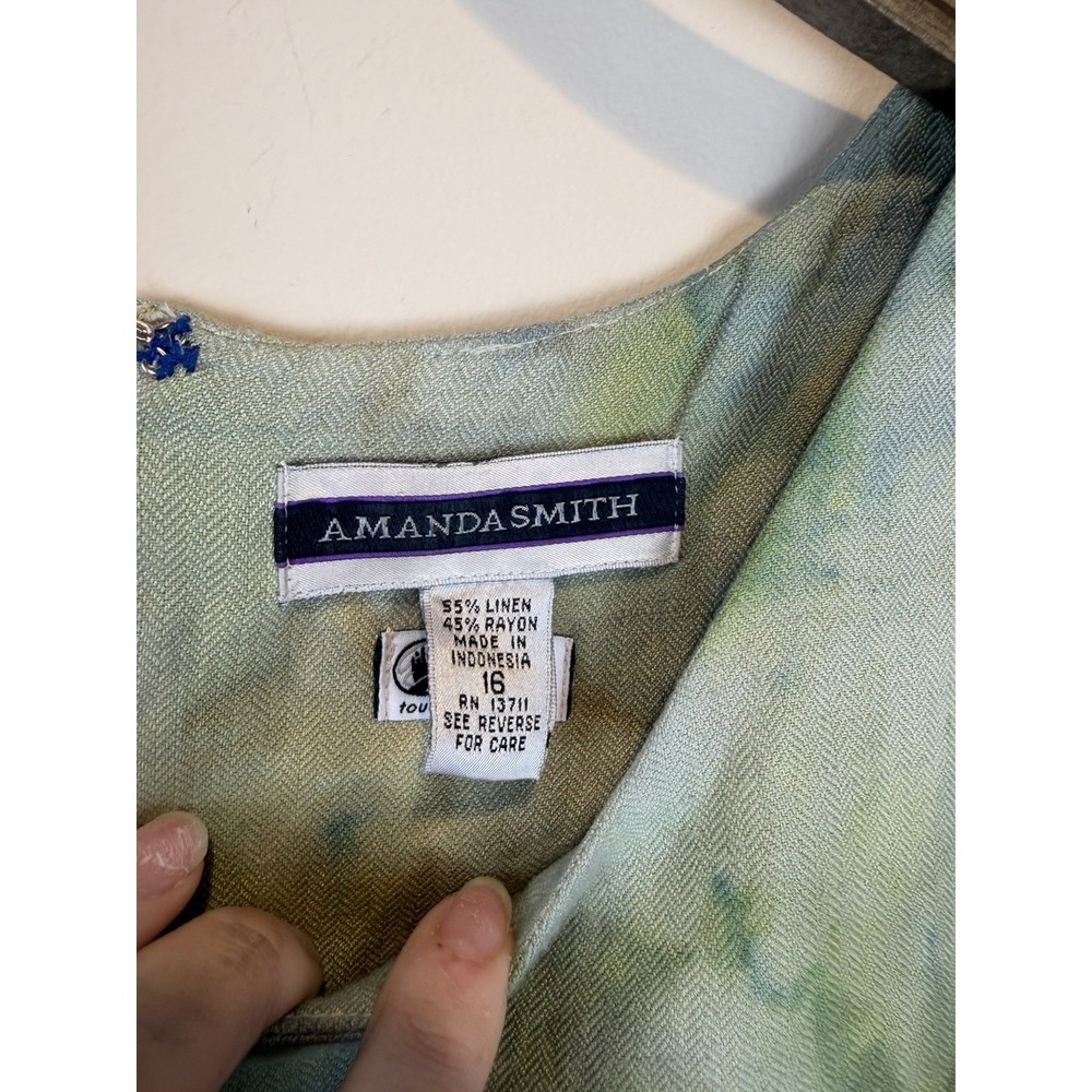 Vintage Green Boho Tie Dye Watercolor Dress FairyGrunge Size 18 Amanda Smith - Picture 8 of 10